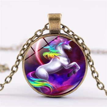 Gökkuşağı uçan at unicorn zaman mücevher kolye ücretsiz kargo alaşım kolye vintage kazak zinciri