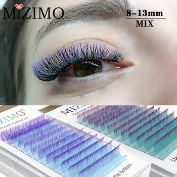 MIZIMO 12 Satır Uzunluk Karıştırma Renk Karıştırma Tek Aşılı Yanlış Eyelashes Doğal Yumuşak Ve Uzun Süreli Makyaj Moda