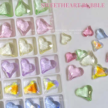 Tırnak Profesyonel Malzemeleri 10 adet / takım Şeker Renk Sevimli Küçük Taze Tarzı Buz Şeffaf Kalp şeklinde Kristal Takı