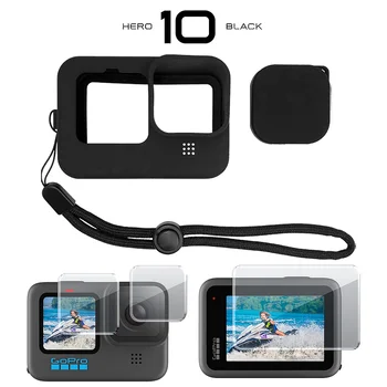 Koruyucu silikon kılıf için GoPro Hero 10 9 Siyah Temperli Cam Ekran Koruyucu Film Lens kapatma başlığı Git Pro 10 9 Aksesuar