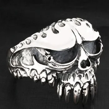 Gotik Gümüş Renk Büyük Kafatası Manşet Bilezik Bileklik Erkekler için moda takı Biker Bilezik Hediye