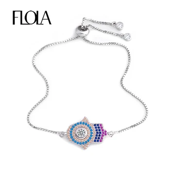FLOLA Moda Fatima El Bilezikler Kadınlar için Renkli Mikro Kristal Ayarlanabilir Charm Bilezik İnanç Takı Hediyeler brta08