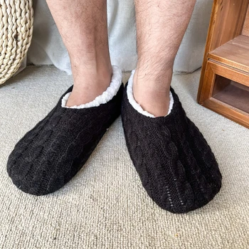 Erkek Ayakkabı Terlik Kabarık Ev Ev Kış Artı Boyutu Anti Patinaj Peluş Yumuşak Rahat Erkek Tembel Rahat Kapalı Kat Ayakkabı Düz Çorap