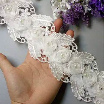 1 yard Beyaz Çözünür 75mm İnci Gül Çiçek İşlemeli Dantel Trim Şerit Kumaş El Yapımı DIY düğün elbisesi Dikiş Malzemeleri Zanaat