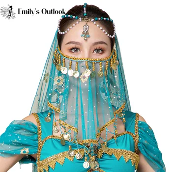 Kadın Oryantal Dans Tribal Yüz Peçe Cadılar Bayramı kostüm aksesuarı Boncuklu maskeli balo maskesi Hindistan Dans Kıyafeti Seksi Arapça Prenses