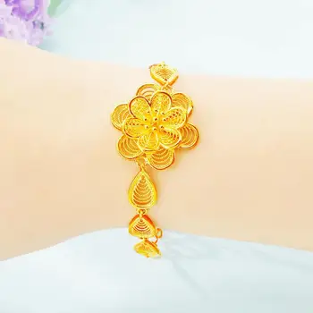 24K Altın Kaplama Charm Bilezik Kadınlar Kızlar için İçi Boş Yaprak Gül çiçek zinciri Bilezik Nişan Düğün Gelin Altın Takı Hediye