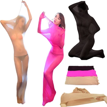 BDSM Kölelik Seksi Şeffaf Bodysuit, Çorap Seks, Tam Vücut Koşum Fetiş Sıkı Elastik Dikişsiz Çoraplar Pijama Çantası