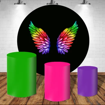 Melek Kanat Renkli Yuvarlak Arka Plan Daire Zemin Neon Renk Silindir Kapakları Kaide Kaide Kapak Katı Baskılı Kumaş
