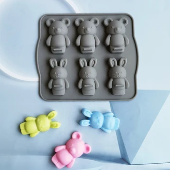 6-Cavity Silikon Kek pişirme kalıpları Tatlı Mousse Yeni Dekorasyon Kalıpları 3D Ayı Tavşan Tavşan Şekli Çikolata Bakeware Aracı