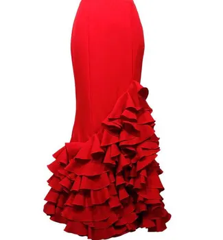 Kırmızı Mermaid kadın Etekler Katmanlı Fırfır Moda Maxi Uzunluk Custom Made Yeni Geliş Parti Etekler Zarif