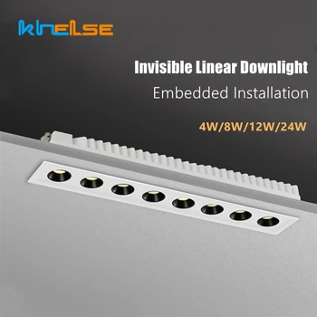 Gömme Şerit Tavan Lambası LED Lineer Downlight Oturma Odası Gömülü Görünmez Uzun Şerit Spot ızgara ışık 4W 8W 12W 24W