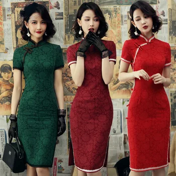 Çin Vintage Cheongsam Elbiseler Güzel Qipao Çince Geleneksel Giyim Kadınlar İçin 3XL