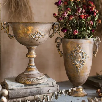 Klasik Kadeh Çiçek Vintage Vazo Saksı Retro Ferforje çiçek aranjmanı Altın Şamdan Vazo Dekorasyon Ev