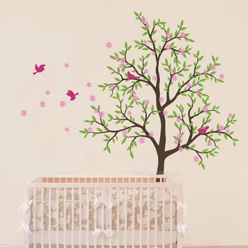 Büyük Ağaç Vinil duvar çıkartmaları Çocuk Odası Çıkartması Küçük Kuş Ve Çiçek Ev Dekorasyon Aksesuarları Oturma Odası İçin LL2332