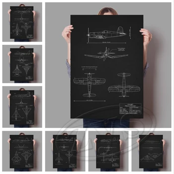 Model Ev Dekor Uçak Tuval Boyama Blueprint Resimleri Patent Duvar Klasik Sanat Baskılar Modüler Poster Oturma Odası İçin