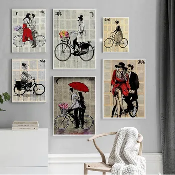 Retro sanat bisiklet sevgilisi tuval boyama moda gazete Duvar sanat posterleri oturma odası koridor yatak odası ev dekorasyon duvar