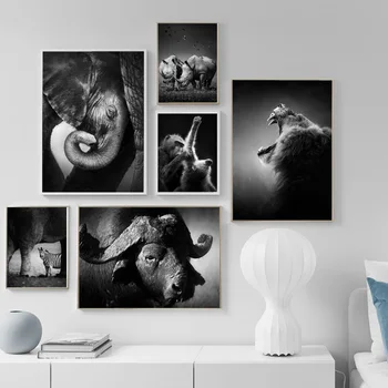 Siyah Ve Beyaz Hayvan Posterler Ve Baskılar Aslan Leopar Fil Maymun İnek hippo Zebra Büyük Duvar Sanatı Resimleri Ev Dekorasyon