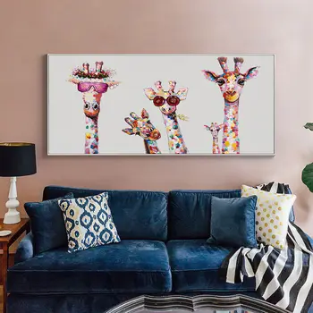 Oturma Odası, Yatak Odası Ev Dekorasyonu için Posterler Cuadros hayvan Duvar Dekorasyon Tuval Baskılar Resim Zürafa Ailesi Resim Çerçevesiz