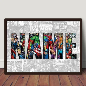 Kişiselleştirilmiş AVENGERS adı Kelime Sanat baskı MARVEL Karakter Posteri Süper Kahraman Tuval Boyama Duvar Sanatı Anime Kahraman Hediye Ev Dekor