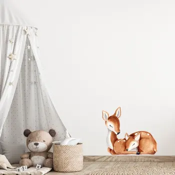 Suluboya Hayvanlar duvar çıkartma Geyik Sevimli Hayvan Çıkartmaları Duvar Bebek Kız Odası Oturma Odası için