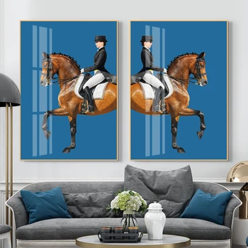 Soyut Klasik At Turuncu At Yarışı Tuval Boyama Duvar Sanatı Sürme Kadın Duvar Resimleri için Oturma Odası Ev Dekorasyon