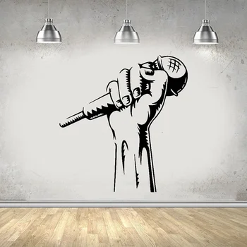 Oyma Mikrofon Müzik Çıkarılabilir Pvc duvar Çıkartmaları Dekor Oturma Odası Yatak Odası Çıkarılabilir Duvar Posteri