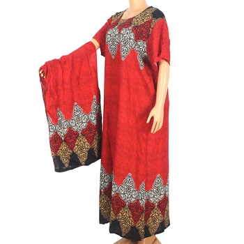 2020 Dashikiage Afrika Dashiki Kadınlar İçin %100 % Pamuk Kırmızı Baskı Kısa Kollu O-boyun uzun elbise Yaz Modern Anne Maxi Elbise