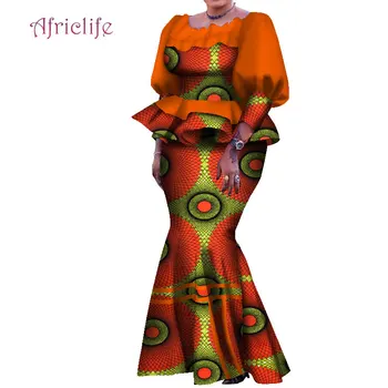 Geleneksel Afrika Kadın Etek Takım Elbise Pilili Üst ve Ayak Bileği Uzunluğu Etek Güzel Bayan Artı Boyutu Kadın Sonbahar Etek Seti WY7907