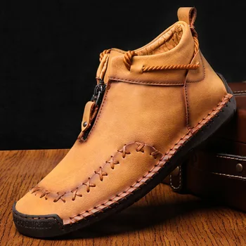 Sonbahar Deri Erkek Botları Kış Yüksek Üstleri Adam Rahat Ayak Bileği Ayakkabı Rahat erkek Kar Zip iş ayakkabısı Artı Boyutu