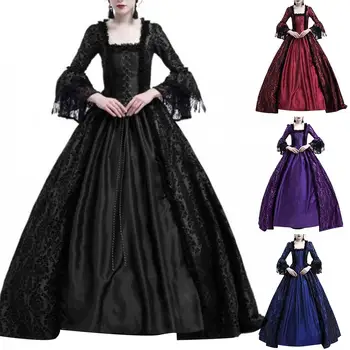 Yeni Cadılar Bayramı Elbise Ortaçağ Rönesans Kraliçe Balo Çan Kollu Maxi Elbise Cadılar Bayramı Kostüm Cosplay Parti için