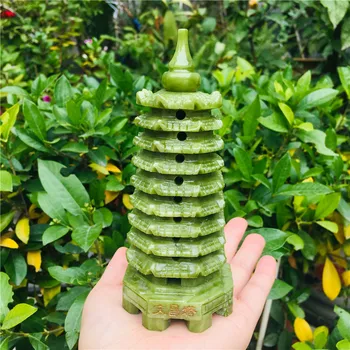 14 cm Doğal taş yeşim pagoda noktası oyma taş wenchang kulesi enerji ve çakra kristal şifa kristalleri