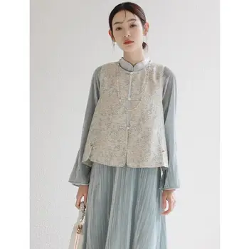 2023 sonbahar yeni çin oryantal tarzı geleneksel hanfu üst kadınlar vintage giyim zarif cheongsam yelek qipao elbise seti a674