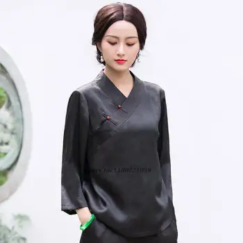 2022 çin geleneksel hanfu bluz kadınlar casual gevşek kadın blusas zarif oryantal tang takım elbise çin bluz cheongsam üstleri