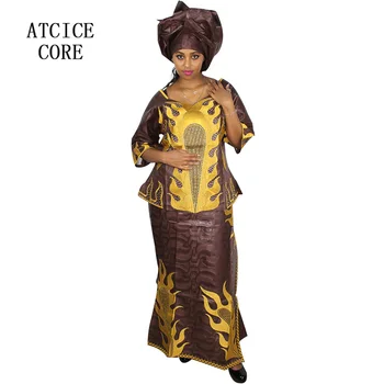 Afrika Elbise Kadın Bazin Riche Nakış Tasarım Yukarı Ve Aşağı DP88