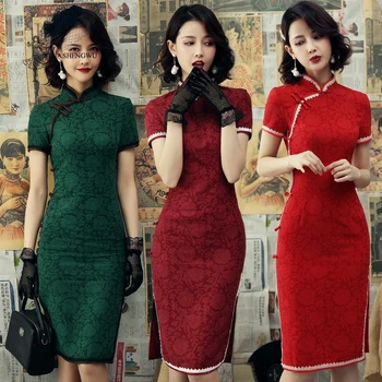 Çin Vintage Kısa Cheongsam Elbiseler Güzel Qipao Çince Geleneksel Giyim Yeni Stil Moda Kadınlar İçin 3XL Artı Boyutu