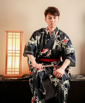 Yaz Erkek Koi Balık Dalga Kimono obi Festivali Geleneksel Bornoz Elbise Cosplay Samurai Kimono Kostümleri DH053