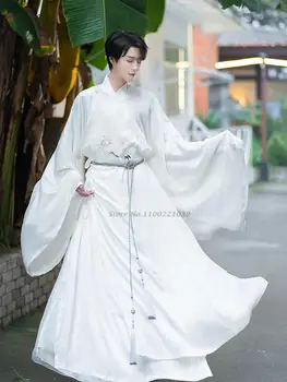 2022 vintage erkekler hanfu elbise kostüm geleneksel çin erkekler hanfu şifon vinç nakış hanfu elbise sahne performansı giyim