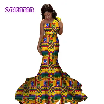 Dashiki Afrika Elbiseler Kadınlar için Afrika Baskı Pamuk Bir Omuz Ankara Elbise Zarif Kadınlar Uzun Düğün Parti Elbise WY2829