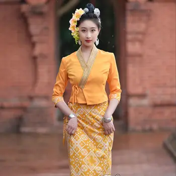 2023 Tayland geleneksel festivali giyim kadın zarif elbise seti kadınlar vintage giyim tatil fotoğrafçılığı elbise a318