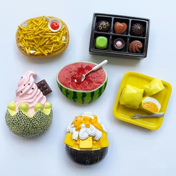 El yapımı boyalı Çilek Karpuz Kızartması Çikolata 3D Buzdolabı Mıknatısları Turizm Hediyelik Eşya Buzdolabı Manyetik Çıkartmalar Hediye