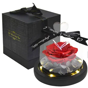 Gerçek Güller Flask Cam Kubbe Gerçek Gül Çiçek Ebedi Korunmuş Noel Yeni Yıl Sevgililer Günü Hediyesi Kız Arkadaşı için