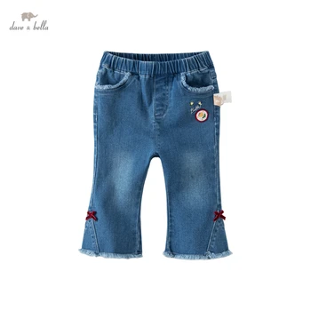 Dave Bella Kızların Aşk Cep Kot Bahar Sonbahar Orta bel Pantolon Giyim Moda Rahat çocuk pantolonları DB3222375