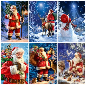 HUACAN Noel Baba Elmas Boyama Tam Kare Nakış Çapraz Dikiş Elmas Mozaik Taklidi Noel Süslemeleri Ev İçin