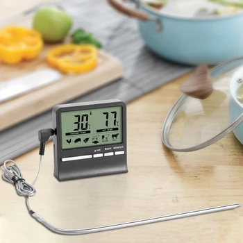 Büyük LCD Dijital Mutfak Gıda Et pişirme termometresi BARBEKÜ ızgara fırın Sigara Içen Pişirme Pişirme Alarm Zamanlayıcı