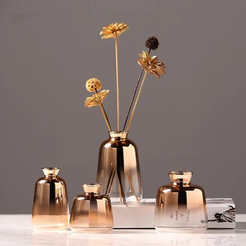 Iskandinav Yaldızlı Cam Vazo Ev Dekorasyon El Sanatları Altın Şişe Şeffaf Çiçek Bitki Vazolar Dekorasyon Ev Vazolar Dekorasyon için