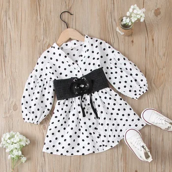 Bebek Kız Giysileri Set Bahar Yaz Yeni Kız Polka Dot Prenses Pamuk Elbise ve Streç Kot Kemer 3-7 yıl Kız Takım Elbise vestidos