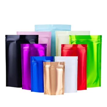 50 Adet açılıp kapanabilir Stand Up mat renkler alüminyum folyo ısı sızdırmazlık saklama paketi torbalar kahve şeker fındık şeker hediye Zip kilit çanta