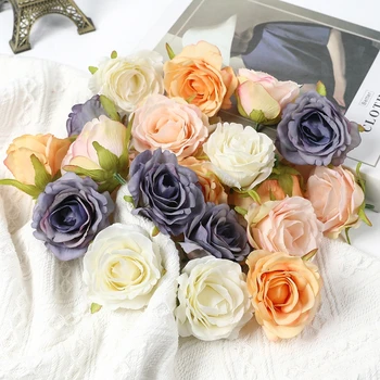 5 Adet Gül yapay çiçekler Kafaları İpek Yumuşak Sahte Çiçekler Düğün Dekorasyon Ev Odası Dekor İçin DIY El Sanatları Sevgililer Günü Hediyeleri