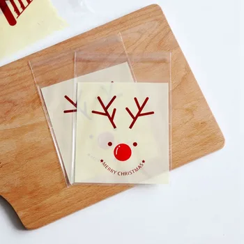 Ücretsiz kargo ekmek paketi Noel boynuz dekorasyon plastik kendinden yapışkanlı çanta çerez bisküvi şeker hediye ambalaj çanta kaynağı