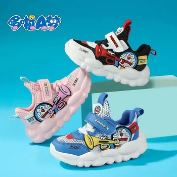 Çocuk Doraemon Sneaker Çocuklar Karikatür spor ayakkabı Kız Erkek Örgü Yüzey Spor kaymaz Nefes Ayakkabı